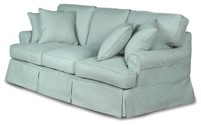 T Cushion Slipcovered Sofa Performance Fabric Ocean Blue T Cushion Slipcovered Sofa Performance