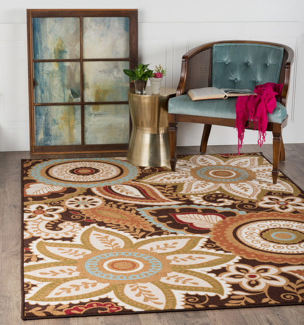 Zoey Transitional Fl Brown Non Skid Runner Rug 2 X 7 6