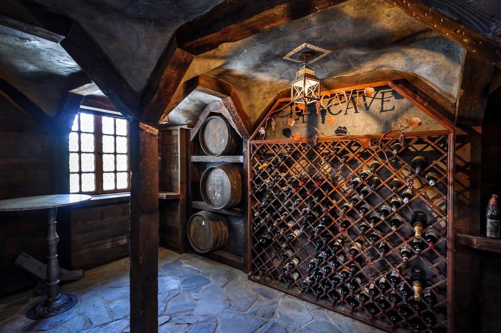 This is an example of a country wine cellar in San Francisco with storage racks.