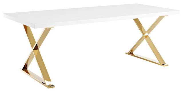 Sector Stainless Steel Dining Table, White/Gold