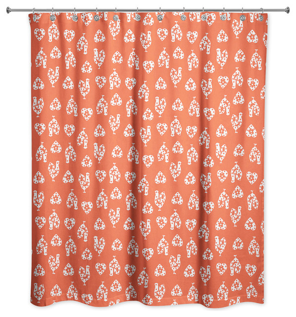 Red Rooster Pattern Shower Curtain Farmhouse Shower Curtains