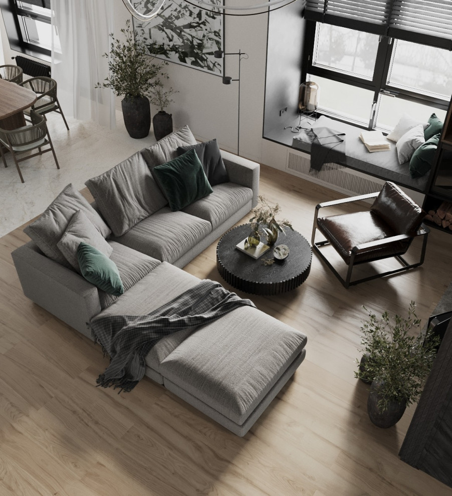 Гостиная в таунхаусе в поселке Новорижский, 277 м2