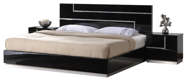 J M Lucca Black Lacquer With Cystal Accents Queen Size Bedroom Set Modern Furniture Sets By New York S Inc Cystal Accents Queen Size Bedroom Set, Lacquer Bedroom Furniture