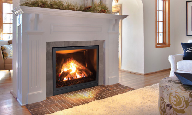 Q2 Gas Fireplace with Modern Surround, Brick Liner, and a High Definition  Log Se - Traditional - Living Room - Vancouver - by Okanagan Home Center
