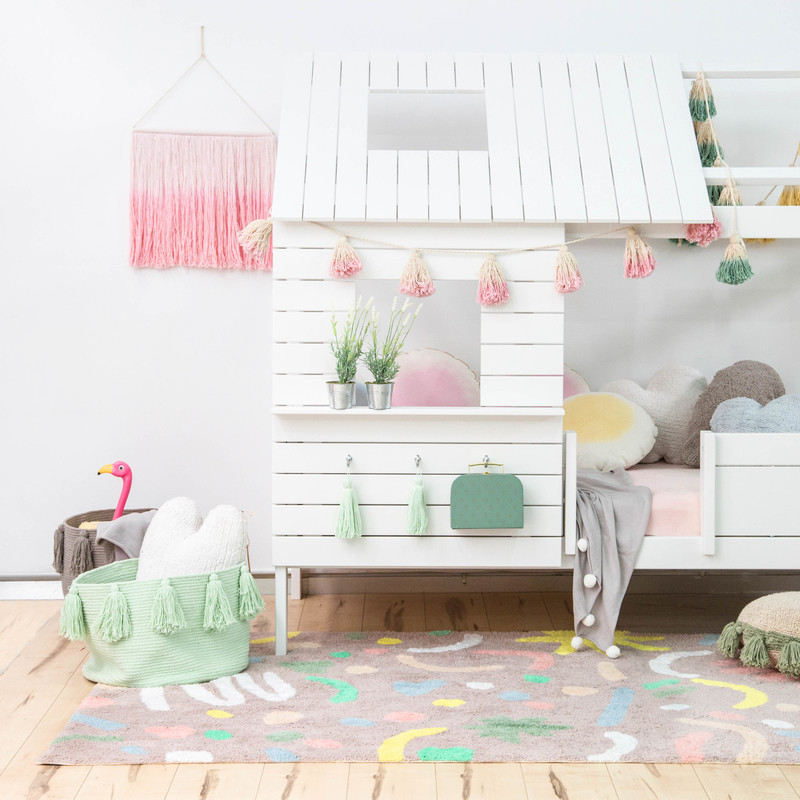 Scandinavian toddler room in Moscow with white walls for girls.