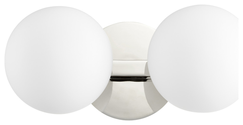 2Light Globe Vanity, Polished Nickel Contemporary Bathroom Vanity Lighting by Lampclick