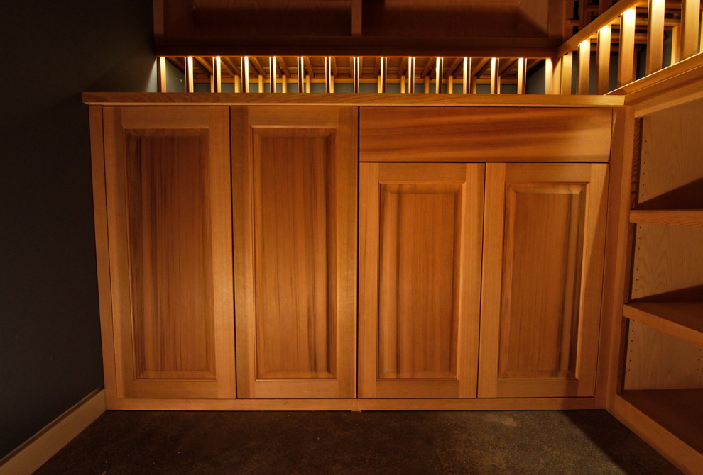 Photo of a transitional wine cellar in Seattle.