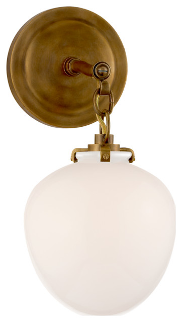 Katie Small Acorn Sconce in Hand-Rubbed Antique Brass with White Glass