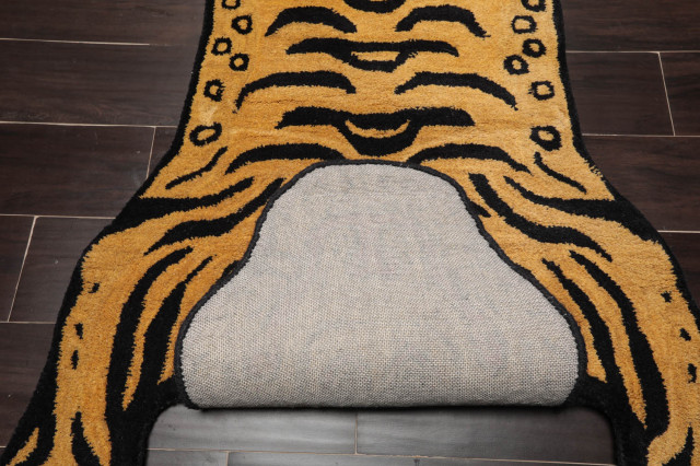 3'x5' Gold Tiger Design Hand Tufted Oriental Wool Rug, 0.75