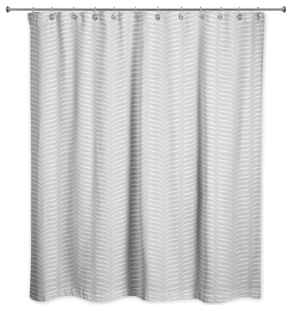 Light Gray Line Pattern 71x74 Shower Curtain Contemporary Shower