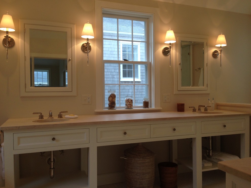 Example of a transitional bathroom design in Boston