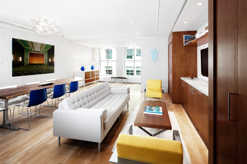 Photo of a modern living room in New York with white walls.