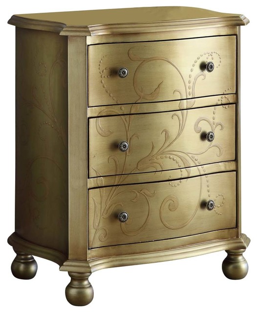Monarch Specialties Transitional Bombay Chest with 3 Drawers in Gold