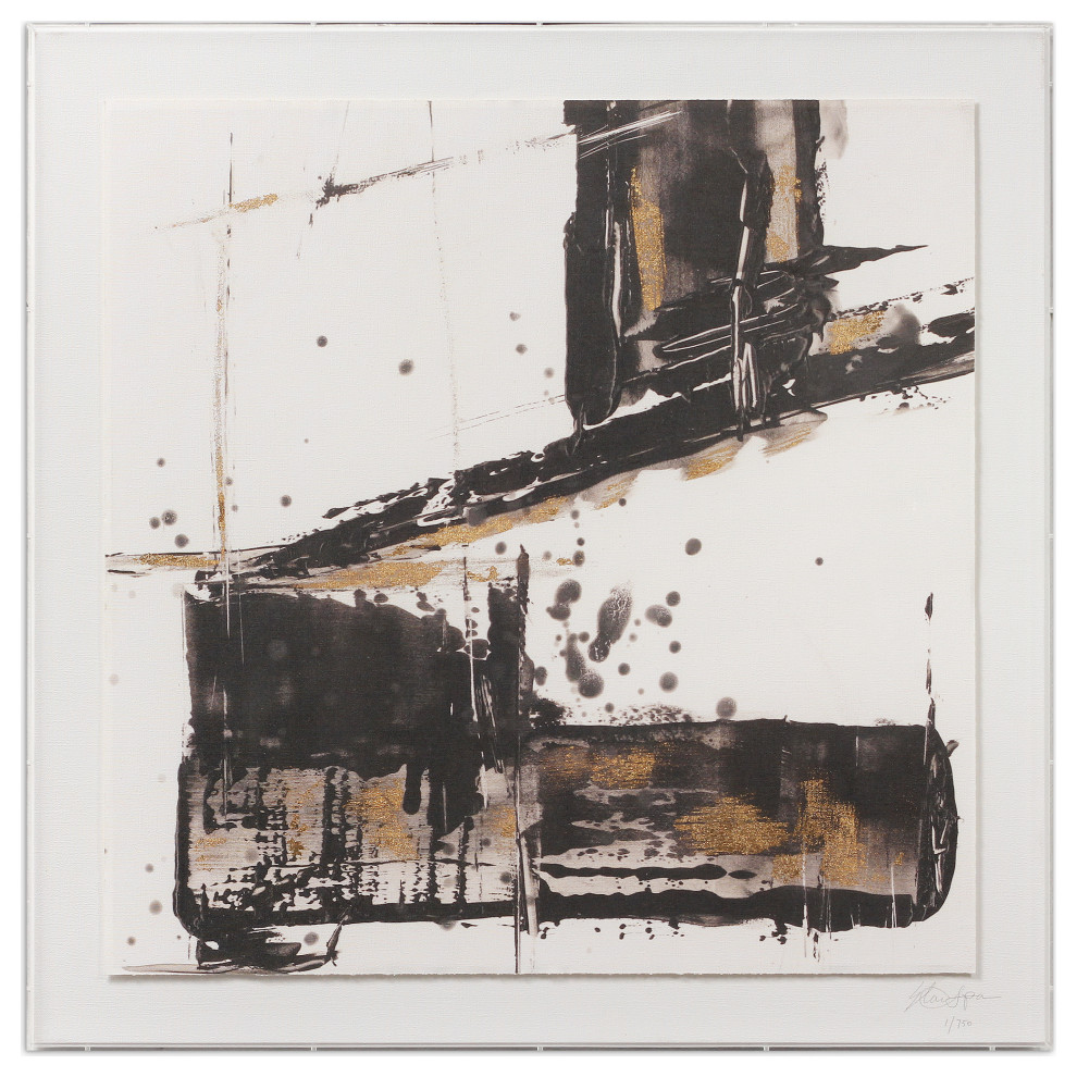 Abstract Wall Art On Deckled Artisan Paper With Metal Leaf In Acrylic Box Contemporary Prints And Posters By Empire Art Direct