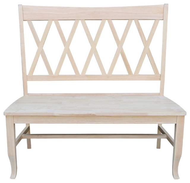 Farmhouse Dining Bench, Rubberwood Construction With X-Shaped Back ...