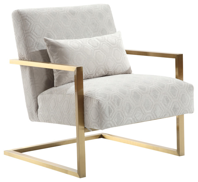 Skyline Modern Accent Chair Cream Chenille And Gold Metal