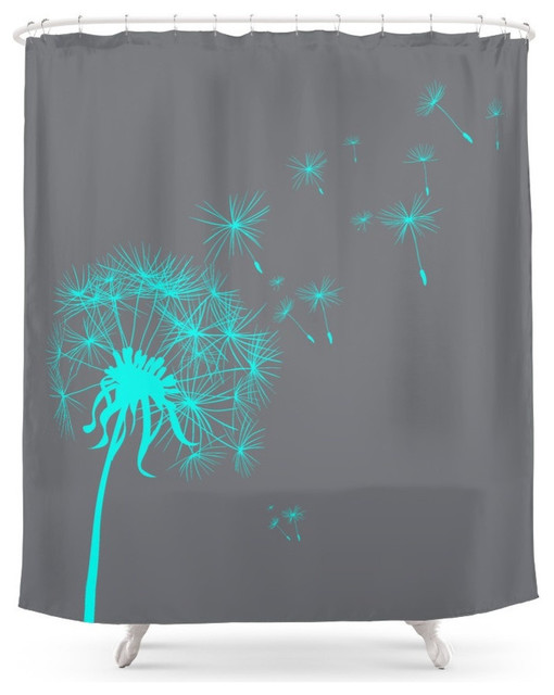 Gray and Teal Dandelion Shower Curtain Contemporary Shower Curtains