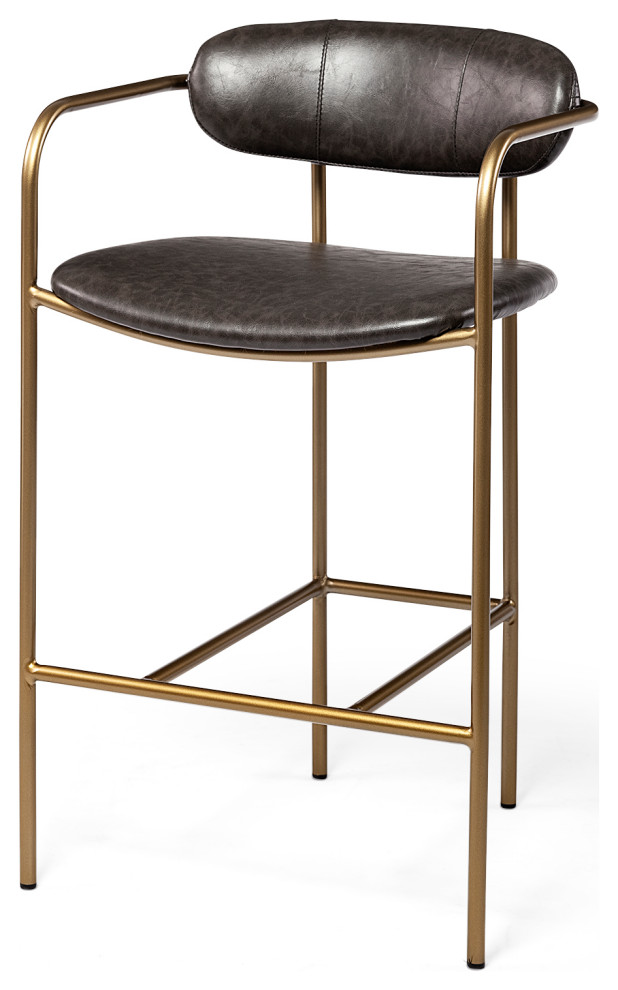 Parker Brown Faux-Leather Seat with Gold Metal Frame Counter Stool