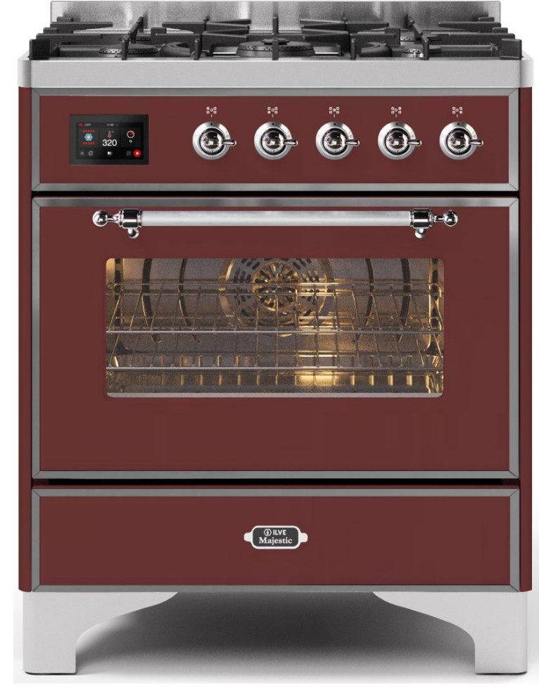 Ilve 30 Inch Dual Fuel Convection Freestanding Range in Burgundy