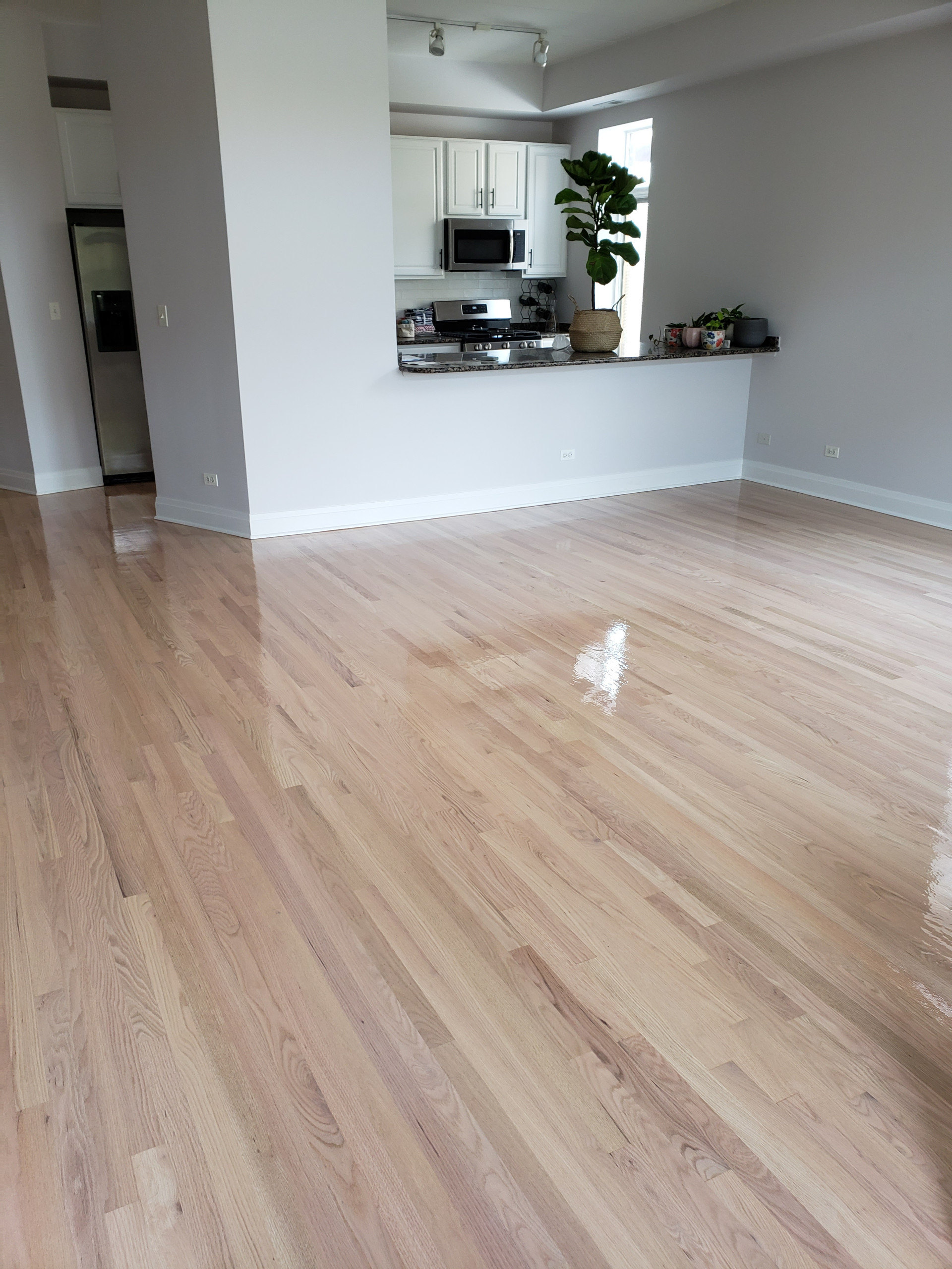Chicago , Bona Seal on red oak finished with 3 coats Bona Mega One