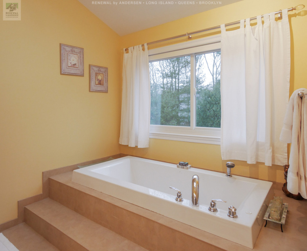 White Sliding Window in Magnificent Bathroom Renewal by Andersen Long Island Bathroom New