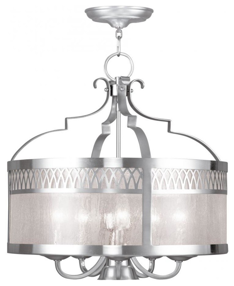 Brushed Nickel Drum Shade Chandelier Transitional Chandeliers by