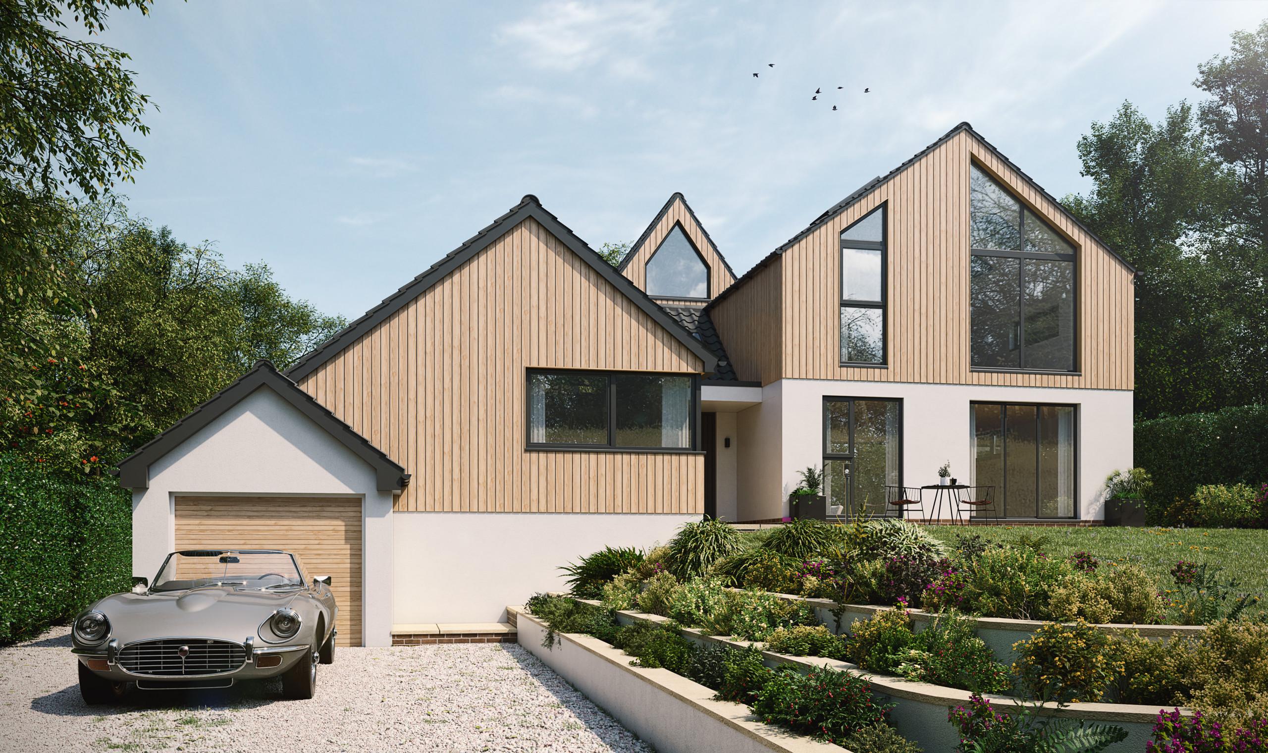 Contemporary Front Extension, Wooden Cladding, Glazing