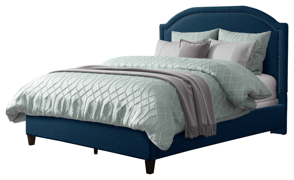 CorLiving Florence Fabric Bed Frame, King, Navy Blue