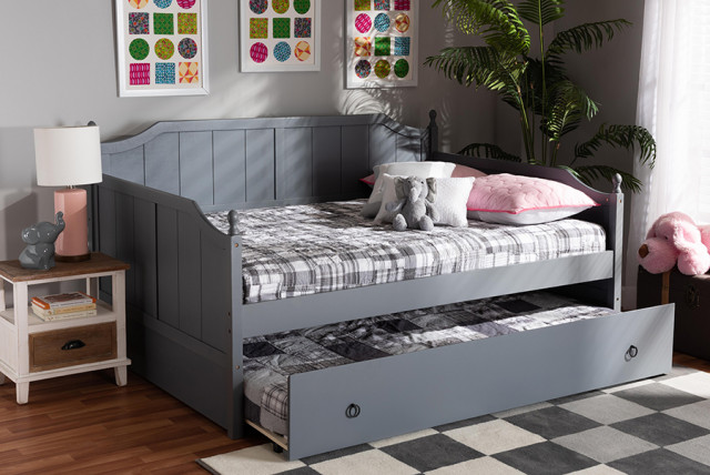 Lainey Traditional Farmhouse Full Daybed With Twin Trundle ...
