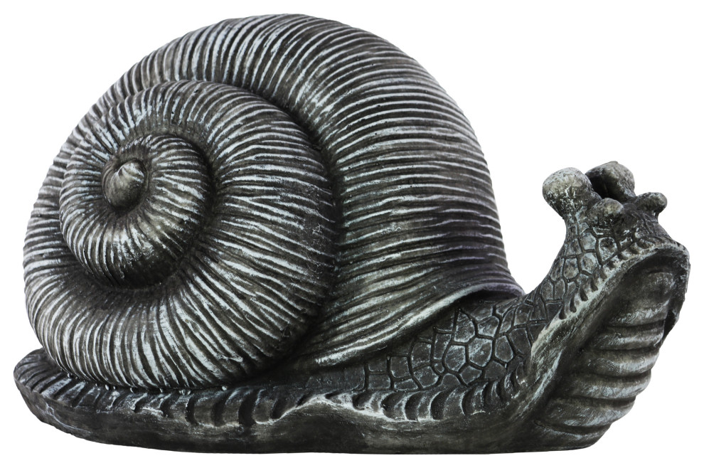 Transitional Style Textured Fiberstone Snail Figurine, Washed Gray