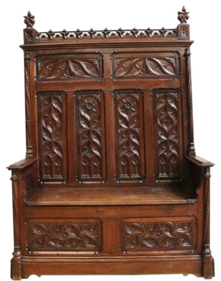 Consigned 1880 French Gothic Antique Bench Heavily Traditional