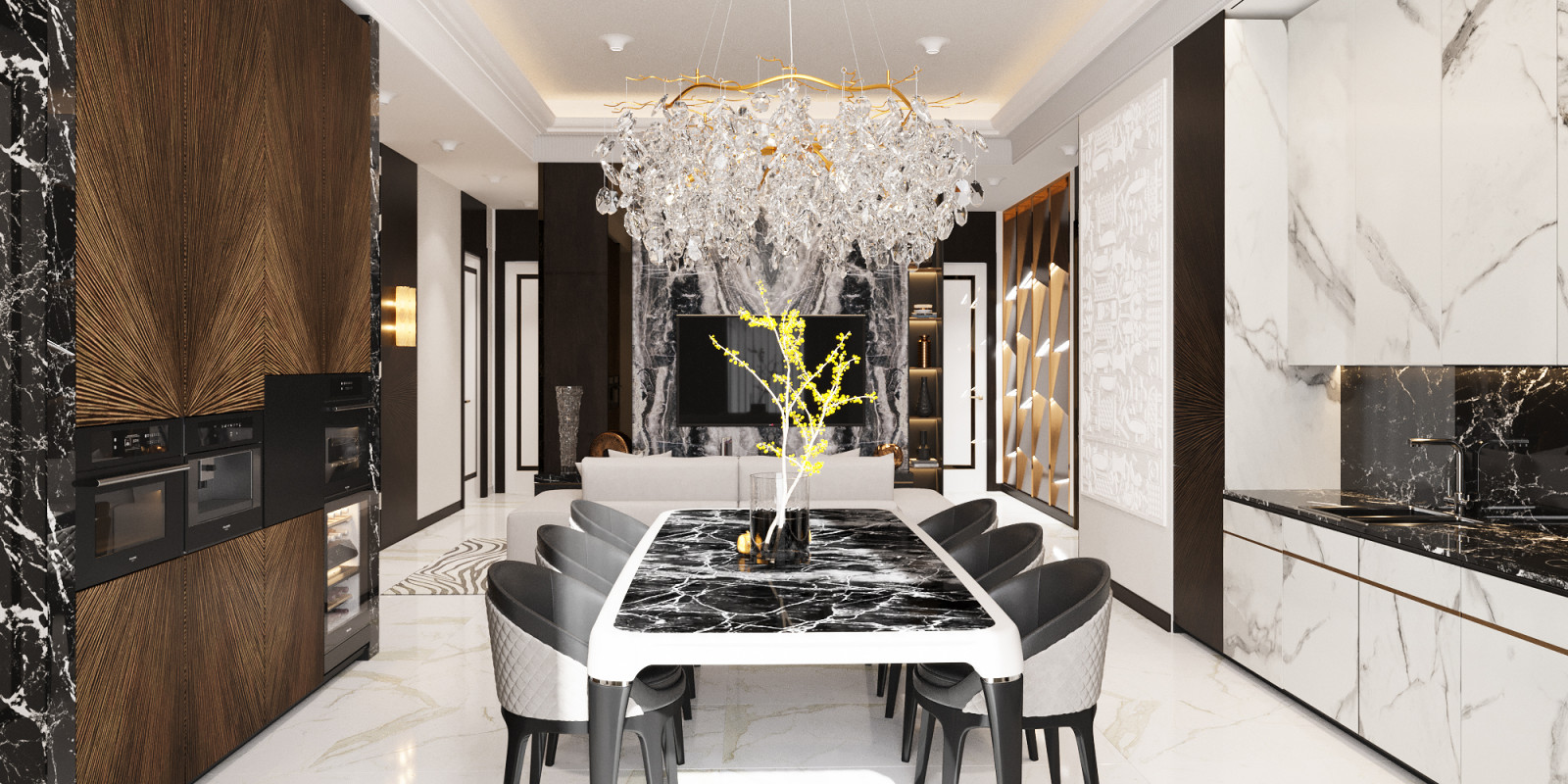 Трехкомнатная квартира в сдержанном Ар-Деко.