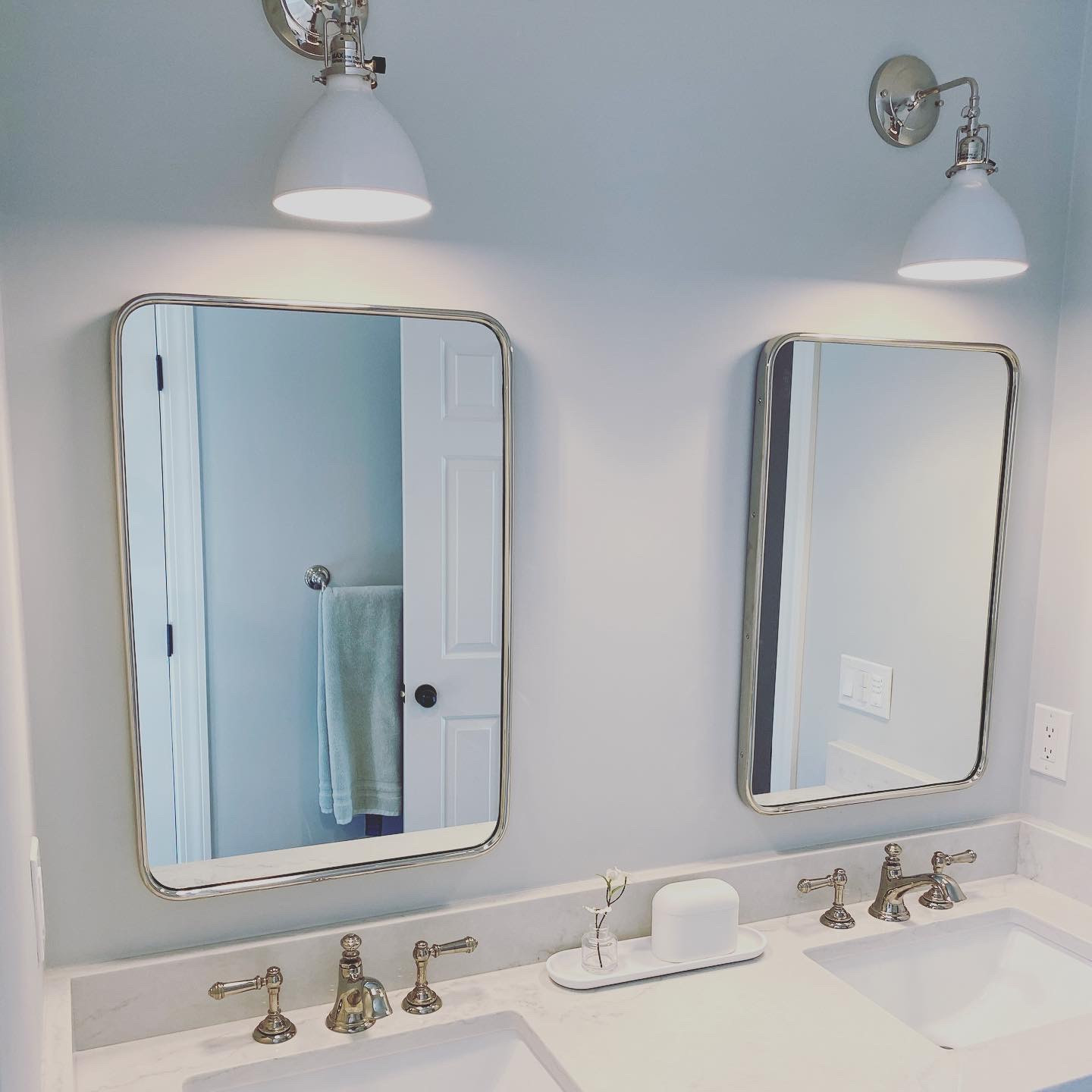 Kid's Bathroom with Penny Tile striped shower