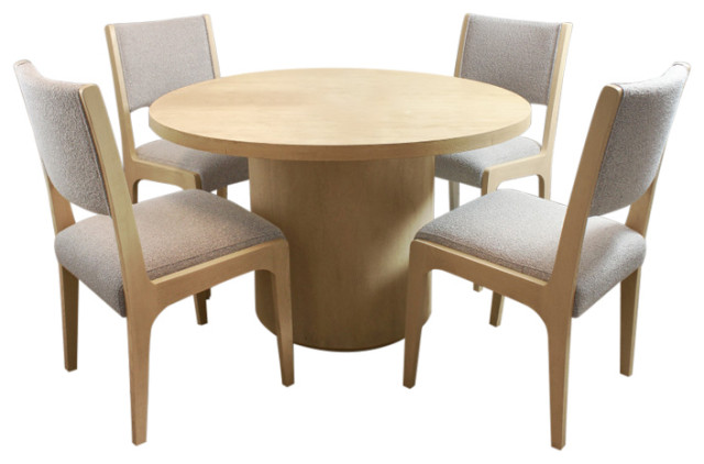 Flagstaff 5-Piece 48" Round Dining Set with 4 Ash Boucle Chairs in Gray