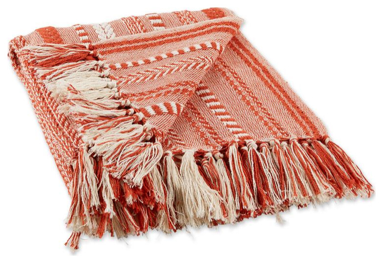 DII 60x50" Modern Cotton Vintage Braided Stripe Throw in Orange/White