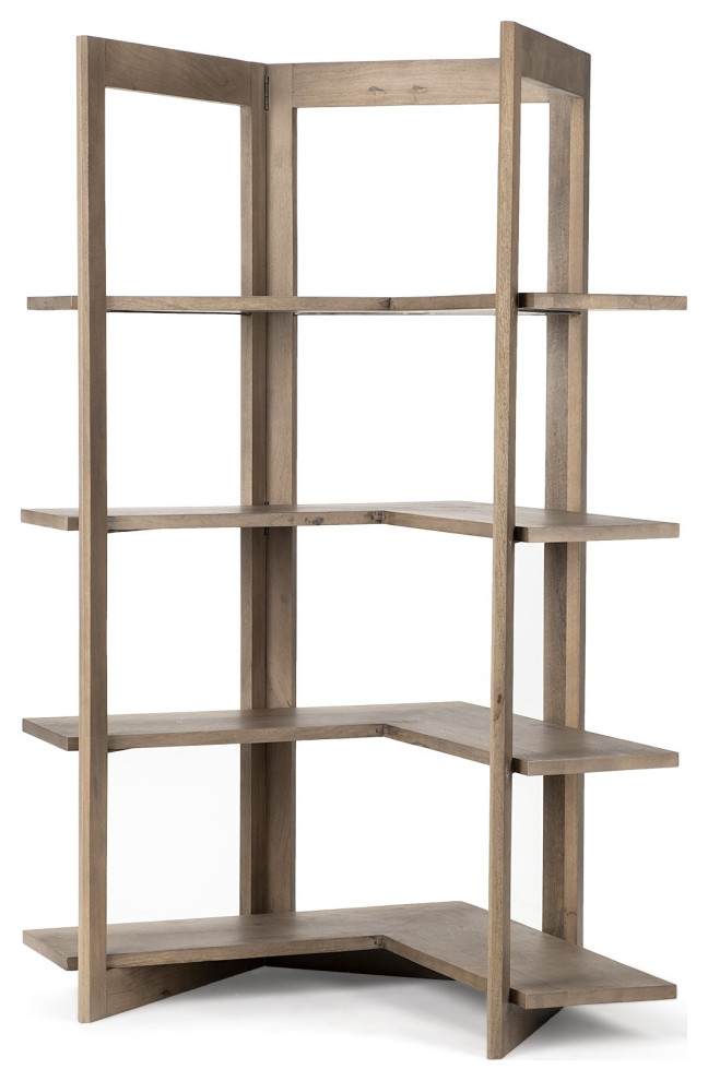 Light Brown Wooden Corner Shelving Unit Transitional Utility
