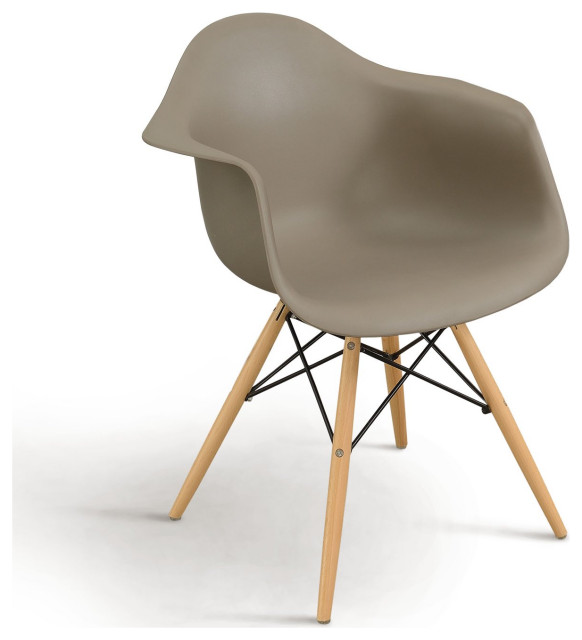 Set of 2 Dining Chair, Wooden Legs With Plastic Seat & Curved Back, Light Brown Modern