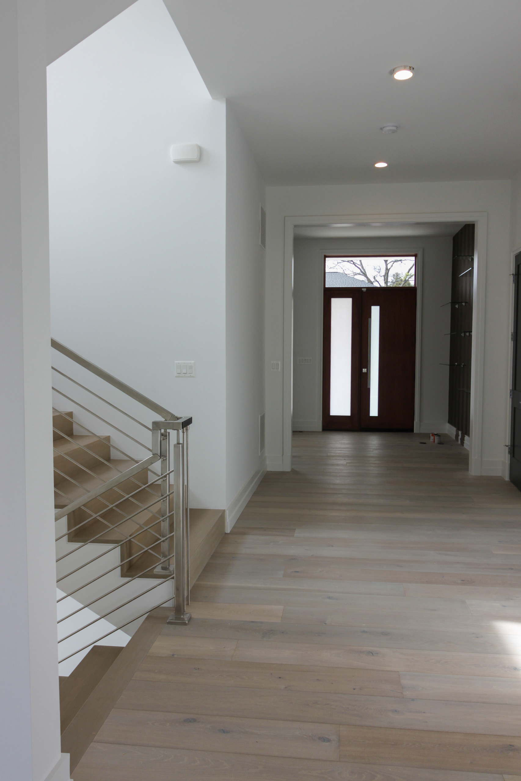75_Modern Stairway: White O 75_ak & Stainless Steel Balustrade, McLean VA 22101