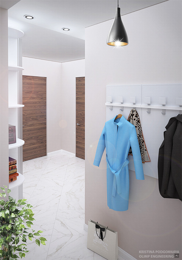 Визуализация интерьера квартиры в современном стиле с классической кухней