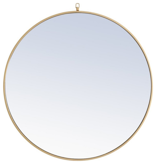 Elegant Decor Rowan 42" Round Metal Frame Hooked Mirror in Brass