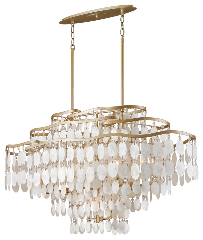 Dolce Capiz Shell and Crystal Oval Chandelier Pendant Kitchen Island Lighting