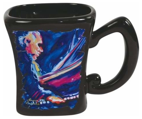 4 Inch Black Ceramic 14 Oz Coffee Mug with Jazz Blues Piano Musician