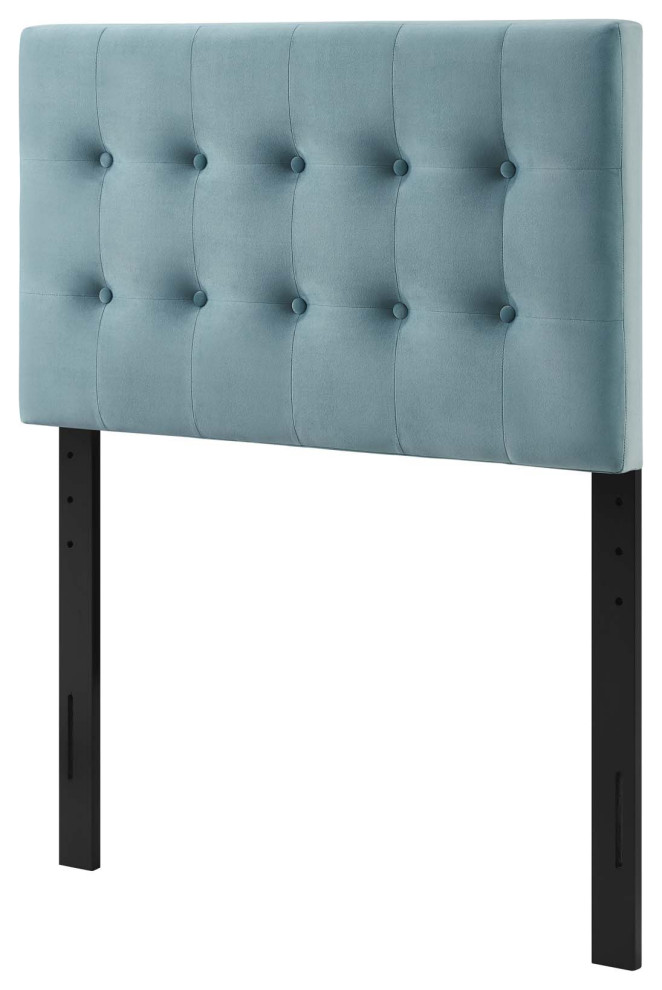 Contemporary Modern Twin Size Tufted Headboard, Velvet Fabric, Grey Gray Transitional