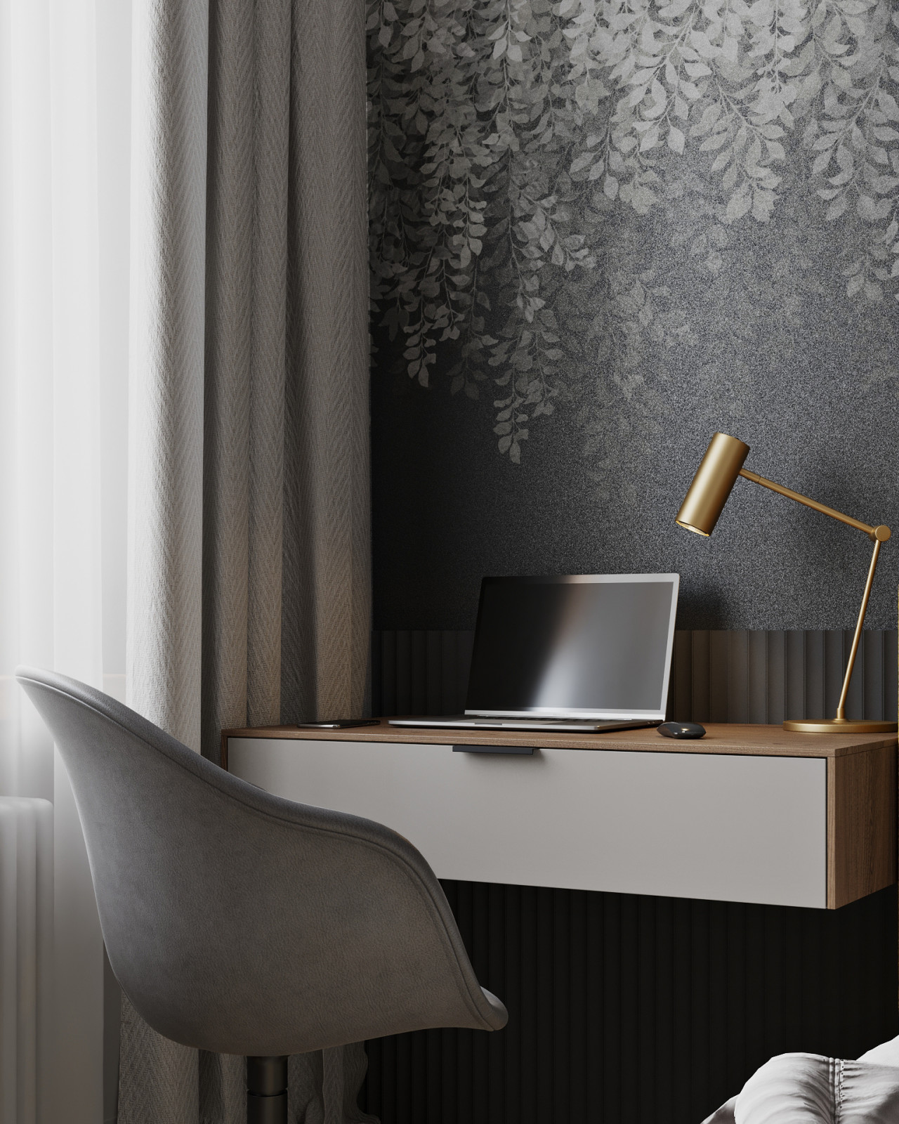 Спальня с эффектным панно