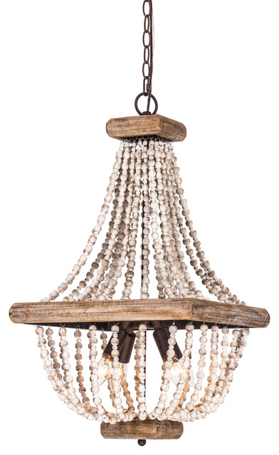 Boone Square 4 Light Metal Chandelier With Wood Beads Beach Style Chandeliers By Whoselamp Houzz Boone Square 4 Light Metal Chandelier, Square Metal And Wood Chandelier