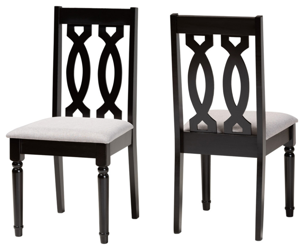 Miryn Modern Contemporary Dark Brown 2-Piece Dining Chair Set, Gray Seat