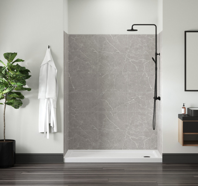 60" x 36" x 78" Polished Grey Marble Shower Wall