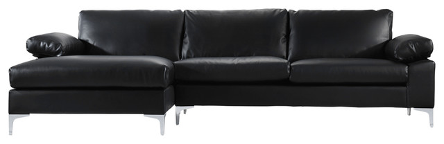 Modern Large Faux Leather Sectional Sofa With Extra Wide Chaise Modern Large Faux Leather Sectional Sofa With Extra Wide Chaise Black