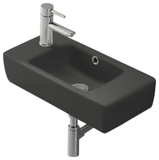 Small Matte Black Ceramic Wall Mounted or Drop In Bathroom Sink ...
