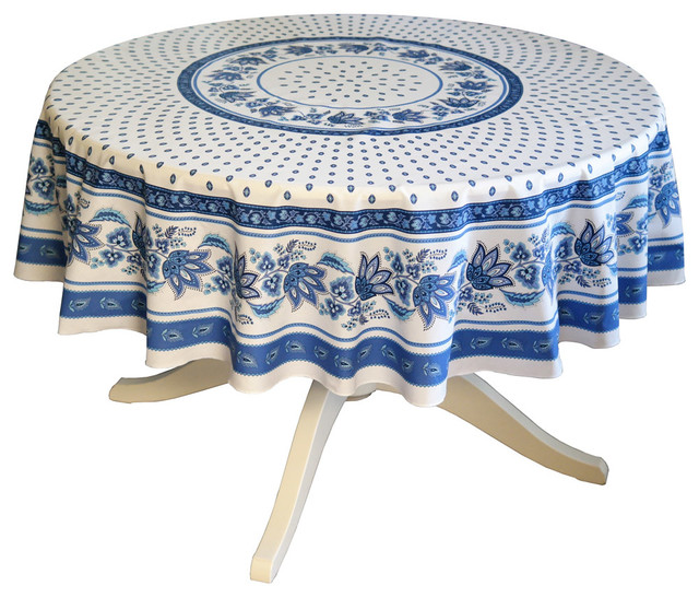 Round Lisa White Cotton Coated French Country Tablecloth, 68 ...